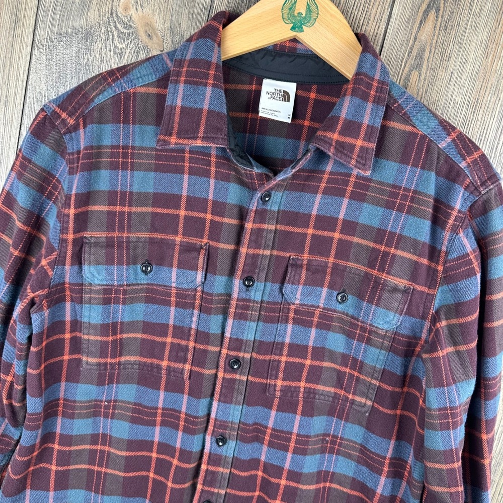 The North Face Mens Plaid Flannel Button Down Shirt Burgundy Blue NF0A7RCI M
